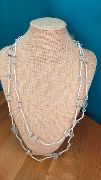 légante parure collier & boucles d’oreilles – Perles cristal & blanc nacré