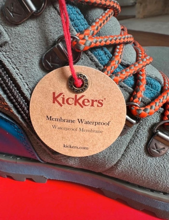 NEUF Chaussures hautes de sport marche randonnée Kickers Kicknature kaki orange 32 - photo numéro 2