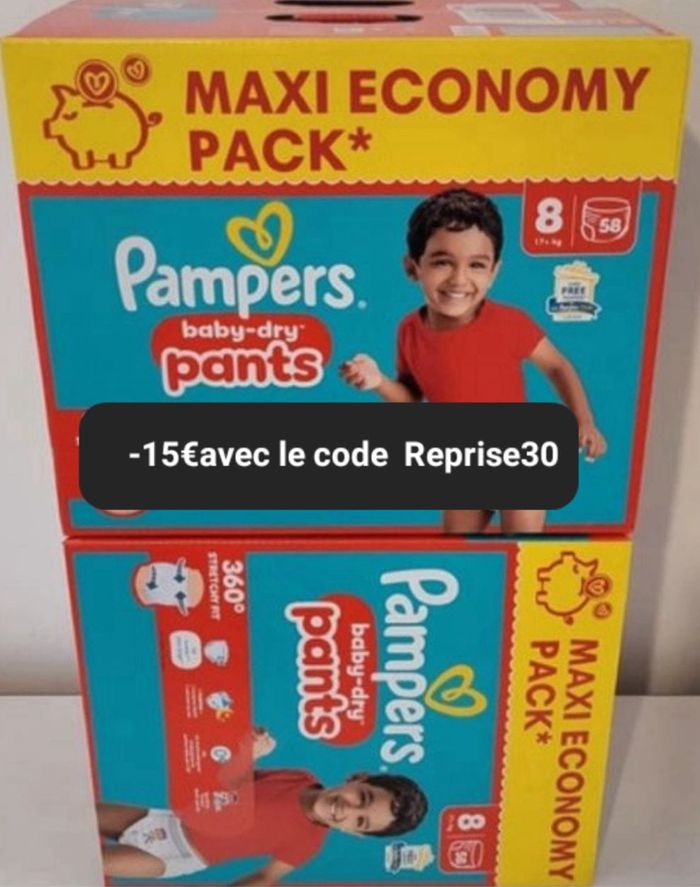Deux cartons maxi economy Pampers taille 8 culotte