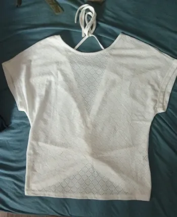 Tshirt transparent blanc - ouvert au dos - Taille S - Shein - Légère tache jaune