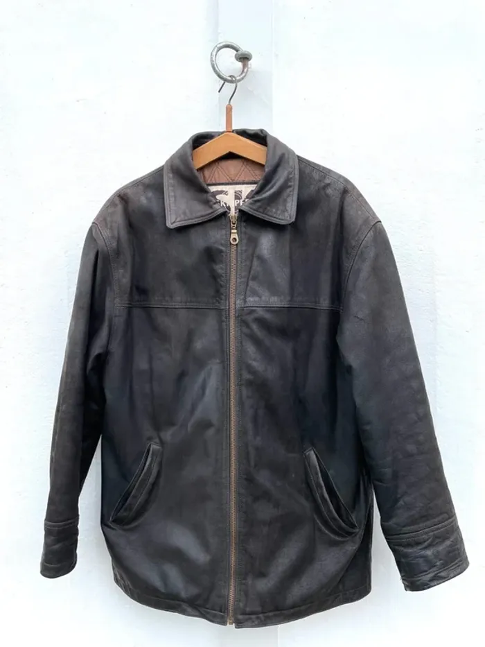 Skipper brown leather jacket veste en cuir marron vintage Mens S - photo numéro 2