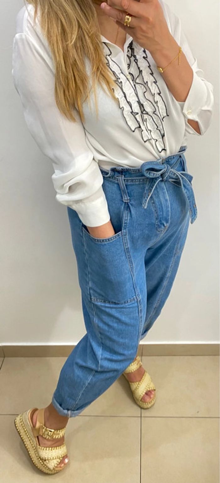 Chemise Zara Blanche Avec volant taille M - photo numéro 7