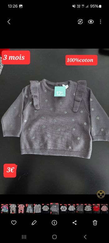 Pull léger gris fille 3 mois 