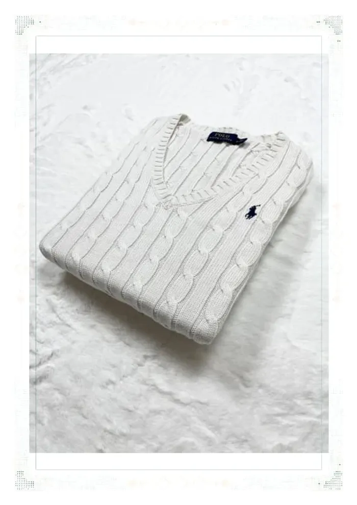 Ralph Lauren pull torsadé blanc femme taille M coton col V