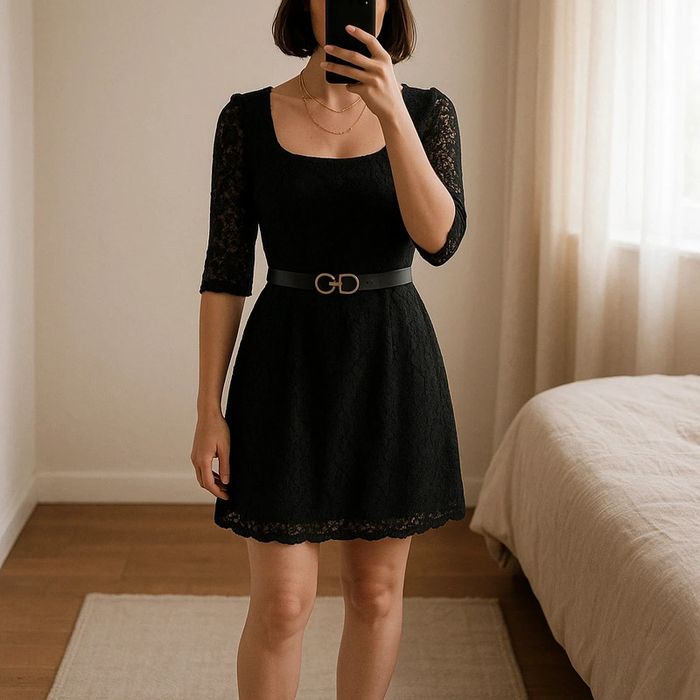 Robe courte dentelle noire taille M - promod