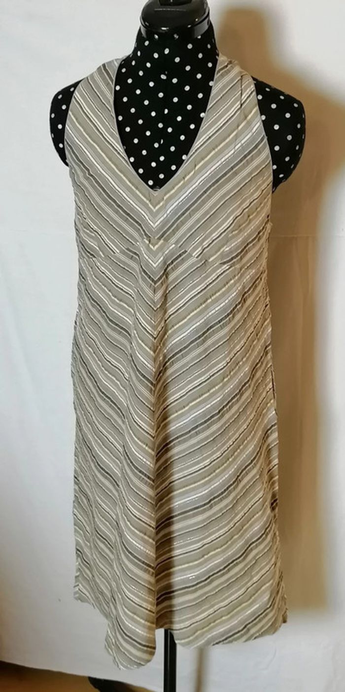 Robe d'été à rayures beige marron gris argenté taille L Agathe Velmont - photo numéro 2