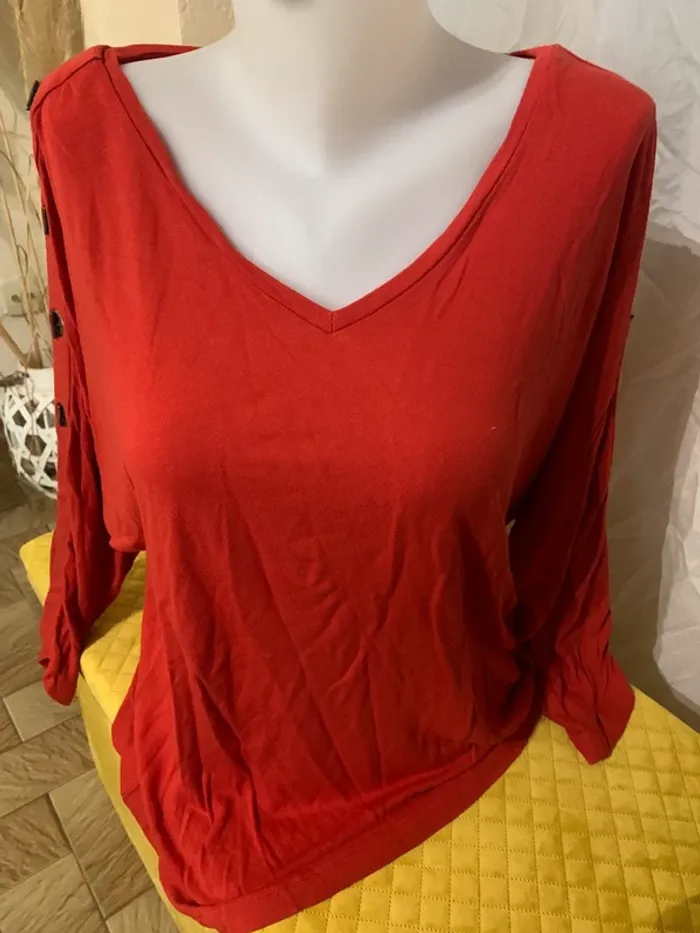 Pull fin Riu col V orange manches longues taille 42