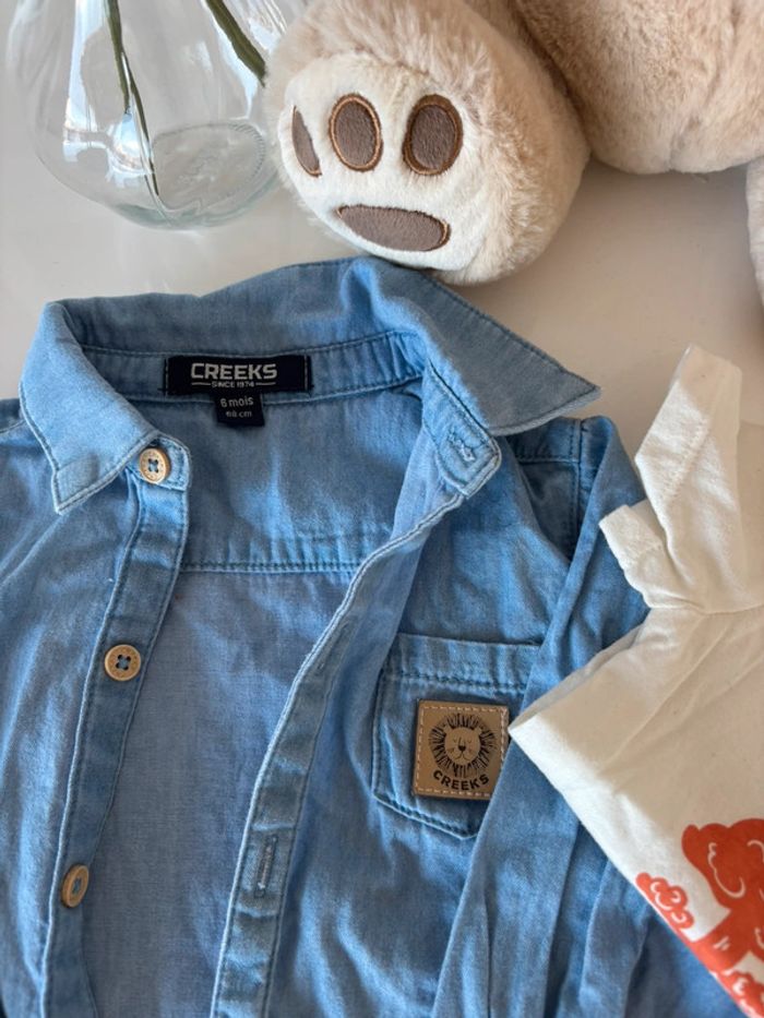 Chemise en jeans et t-shirt 6 mois - photo numéro 3