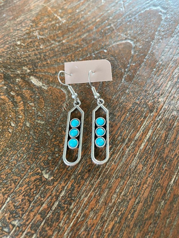 Magnifique paire de boucles d’oreilles avec turquoise - photo numéro 4