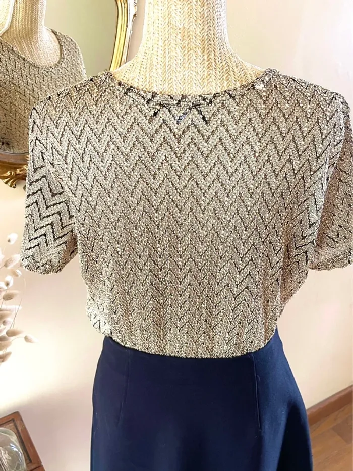Sublime Top à Manches Courtes - Maille Effet Chevron Vintage - photo numéro 13