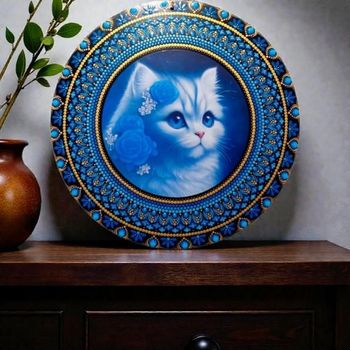Décoration Murale Chat, Tableau Mandala