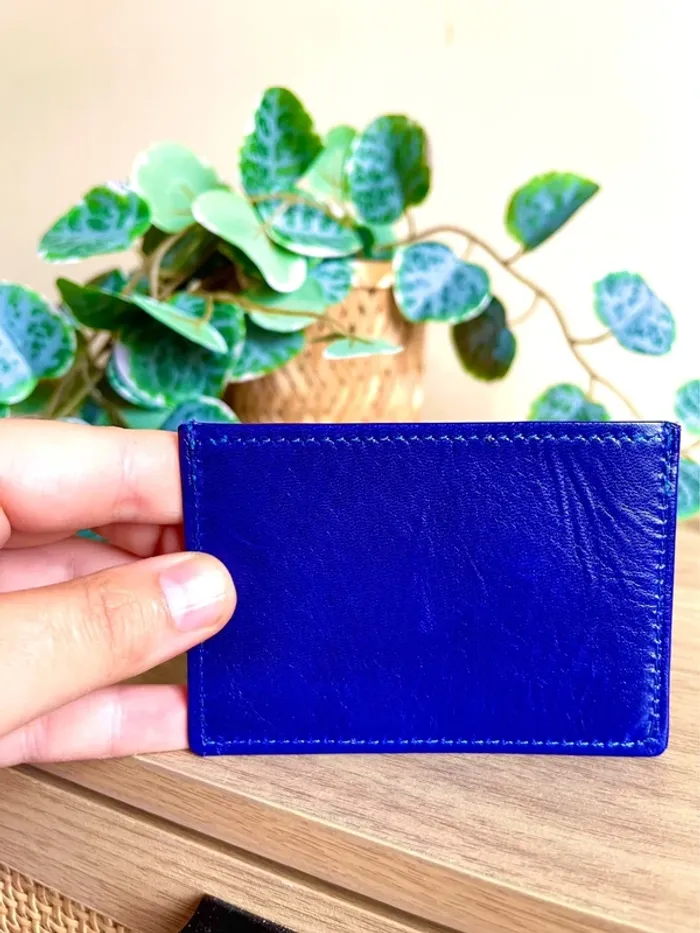 Porte-cartes bleu maroquinerie cuir neuf fenêtre transparente format carte - photo numéro 2