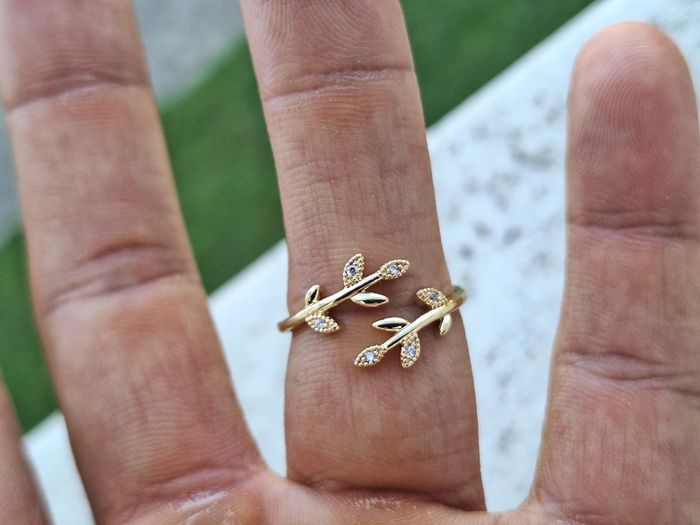 Bague ouverte dorée en forme de feuilles avec strass en acier inoxydable – Bague de fiançailles - photo numéro 5