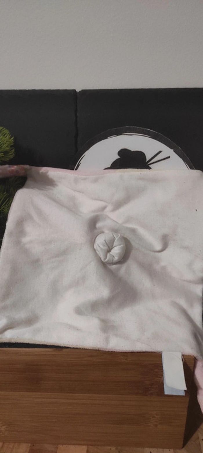 Doudou Knuffel Souris Gris Gipsy Bonnet Nuit Rose Mouchoir Jaune Feuilles Vert - photo numéro 2