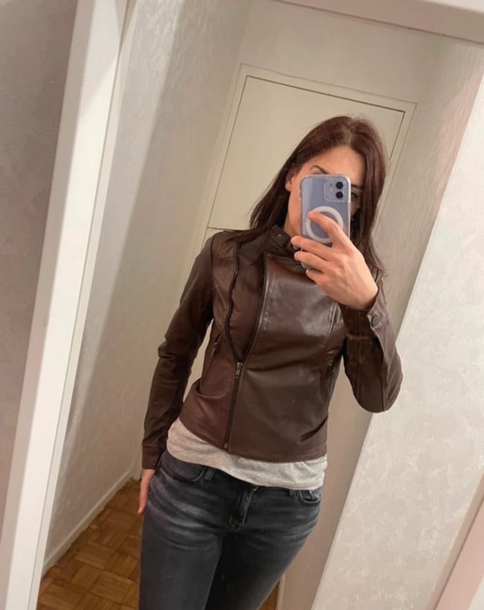 Veste en cuir asymétrique marron neuve jacks - photo numéro 2