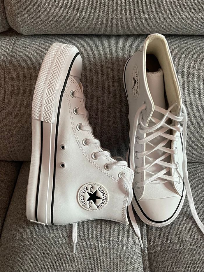 Converse plate-forme blanche cuir véritable 39 - photo numéro 5