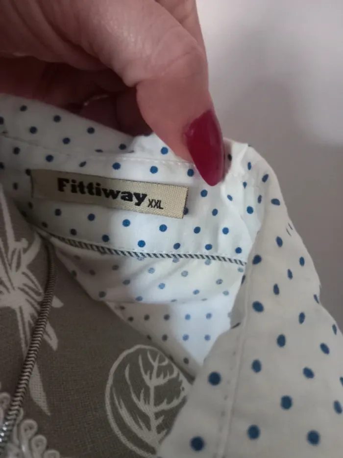 Chemise,Blouse blanche à pois bleu - photo numéro 2