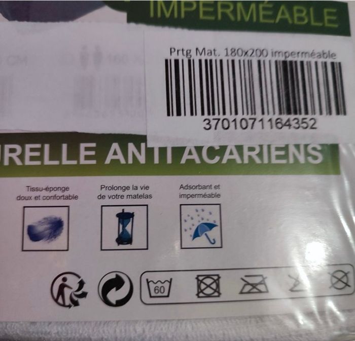 Drap type Protège* matelas imperméable 80% coton pour lit double de 180 x 200 x 30 cm , Home & Deco - photo numéro 4