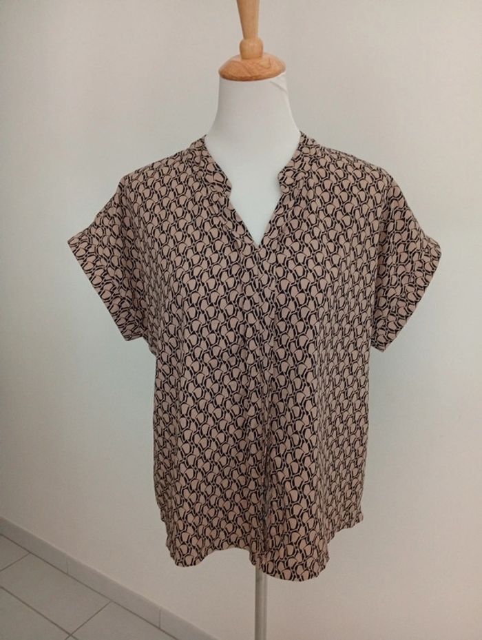 Haut fluide taille L | beige et noir