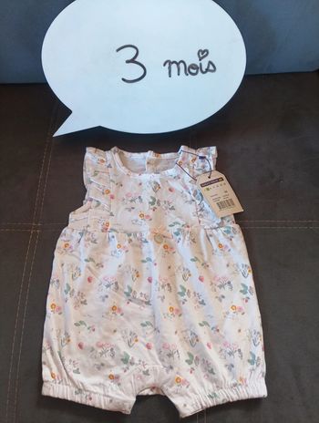 Barboteuse combishort combinaison été léger pyjama Fille 3 mois lapin fleurs Sergent major