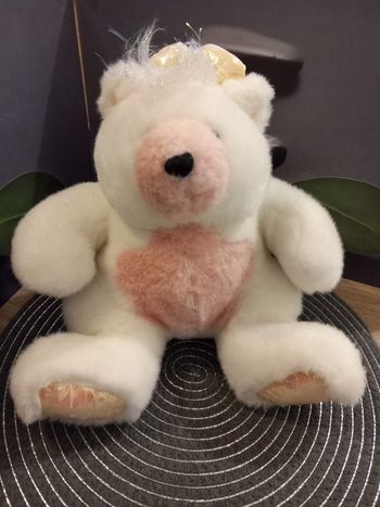 Peluche tickke bear Mattel 1993  blanc/rose mesure 30cm