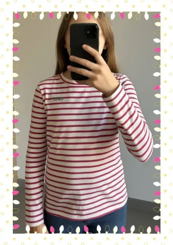 👧 T-shirt fille manches longues 10 ans - Esprit à rayures rose & blanc