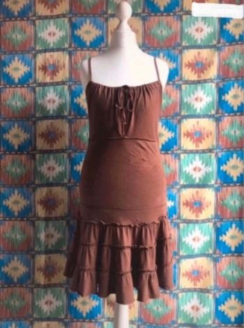 Robe d’été marron à volants et bretelles fines 100 % coton BlendShe taille 34/XS