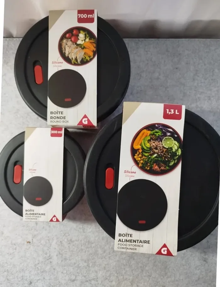 Lot de 3 Boites Alimentaires Silicone 1,3 / 0,7 / 0,3 litres Neuf