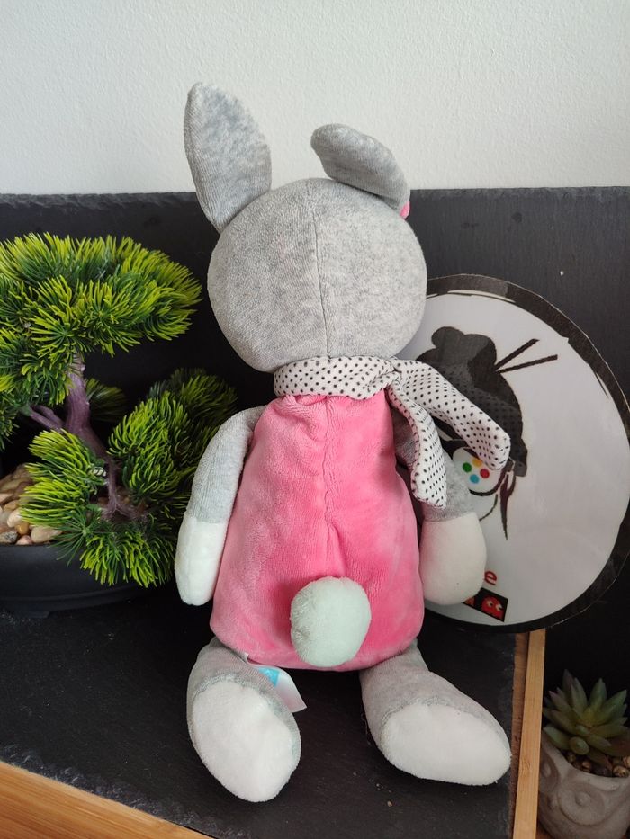 Peluche doudou lapin gris rose Echarpe Etoiles TEX Baby pois Noeud PE0004 - photo numéro 2