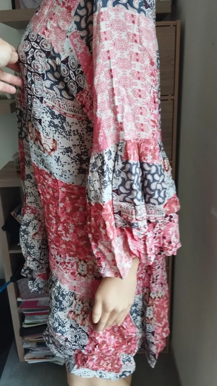 Tunique gilet rose beige femme taille s volants - photo numéro 5