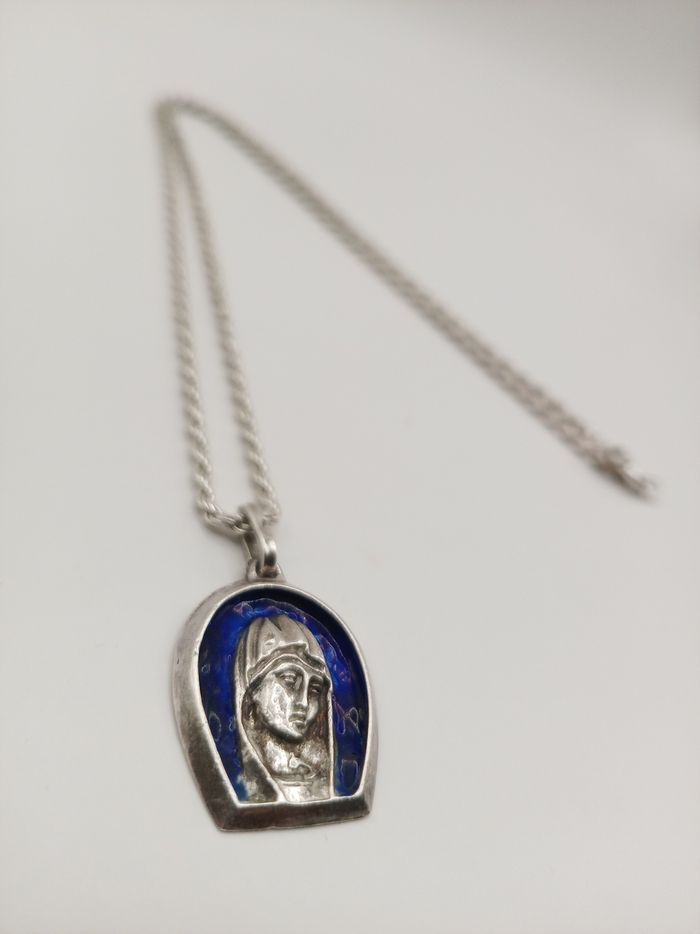 Collana vintage argento 925 ciondolo immagine religiosa madonna anni '70 argento 800
