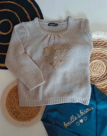 Pull grosse maille bébé fille coeur mi saison printemps été automne hiver