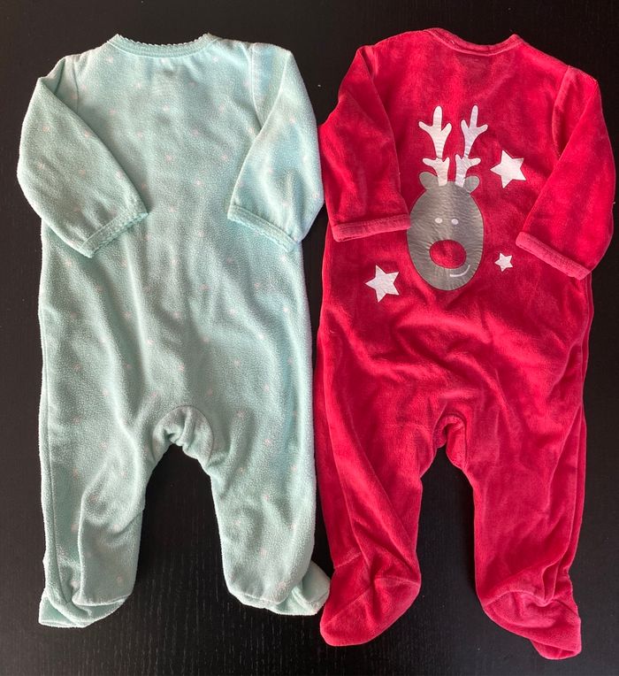 Lot 2 pyjamas velours chaud hiver pressions bébé fille 3 mois - photo numéro 2