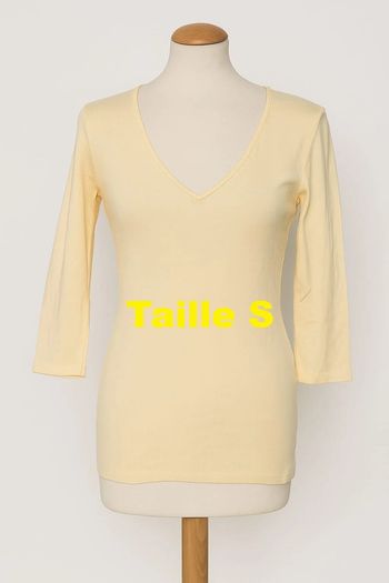 Tee shirt col V jaune manche longue Naf Naf Taille S