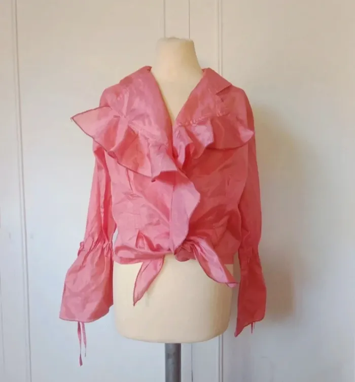 💎chemise à volant femme romantique vintage rose satiné 38 40