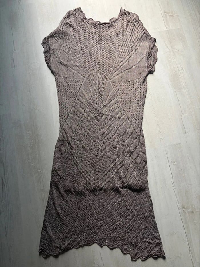 AN21- Robe longue crochet « Ulla Popken » gris/taupe T48-50 portée 1 soirée - photo numéro 10