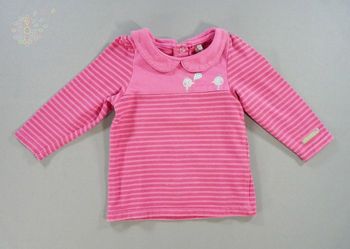 Tee-shirt manches longues jersey rose oiseaux Orchestra 12 mois 74 cm fille