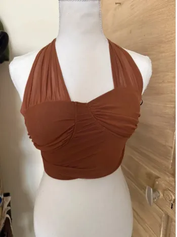 Top court halter effet bustier - Taille XS - Couleur rouille/terracotta