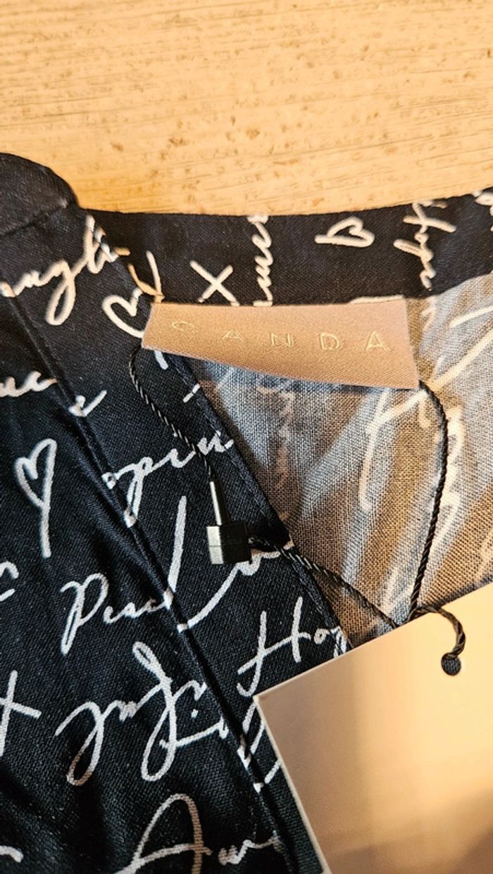 Chemisier femme noir à dessin blanc à manches 3/4, Canda, taille 42, neuf - photo numéro 6