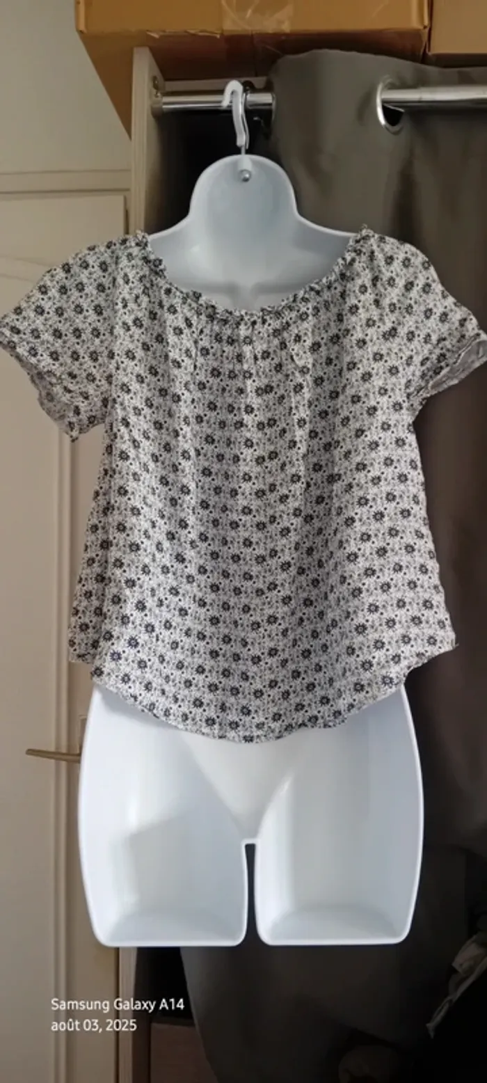 Blouse courte large col Bardot elastique potif fleurs bleu femme 38 clockhouse - photo numéro 3