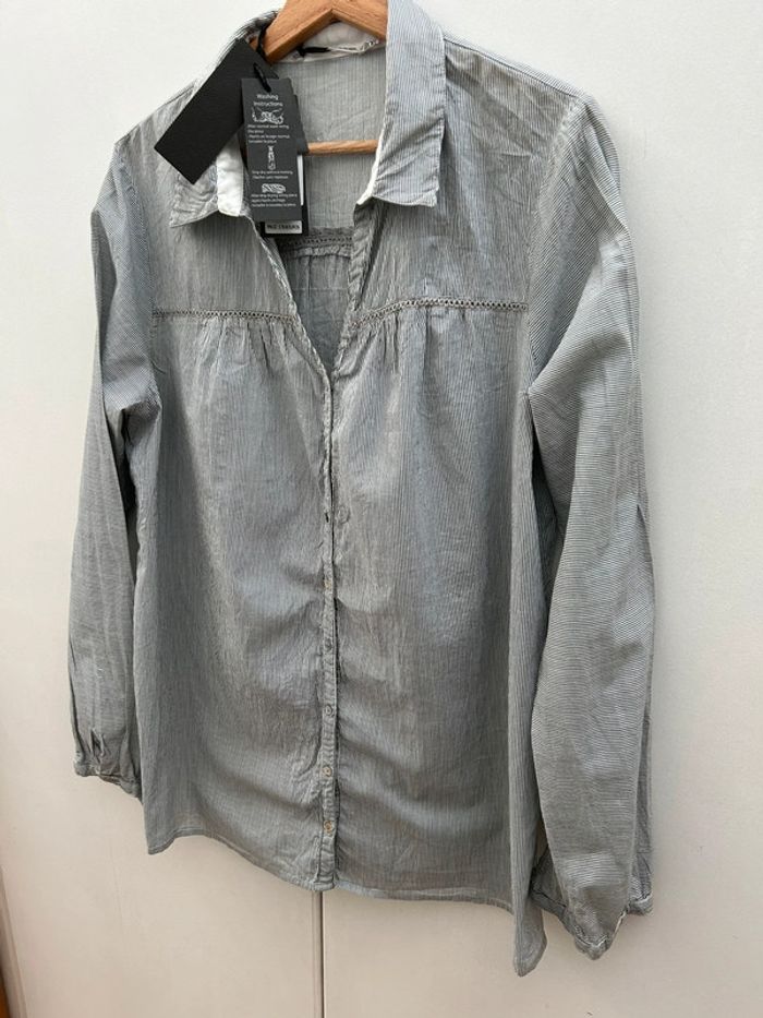 Chemisier chemise xxl longue ddp grise à rayures en coton - neuf - photo numéro 7