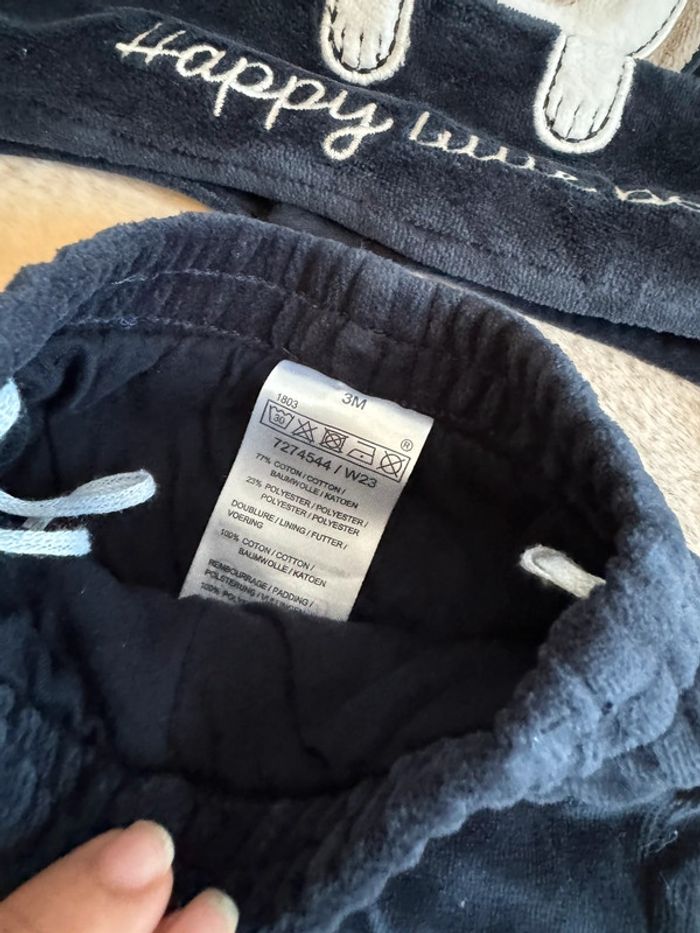 Ensemble marin pull gilet attache dos et pantalon chaud velours doublé 3 mois neuf - photo numéro 2