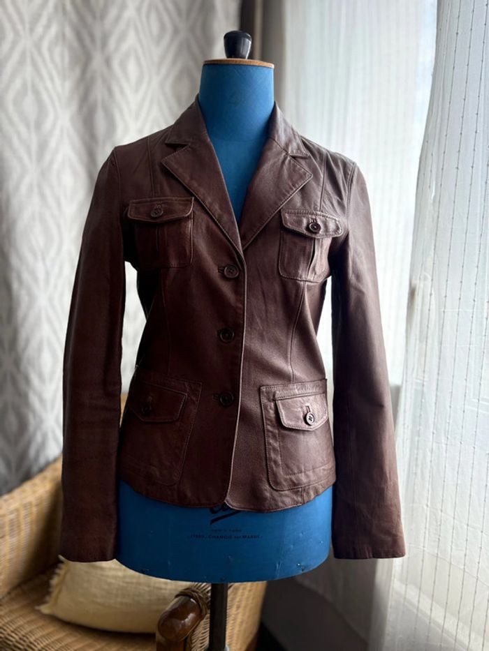 Veste blazer 100% cuir - Naf Naf - marron - taille 38/M - en parfait état