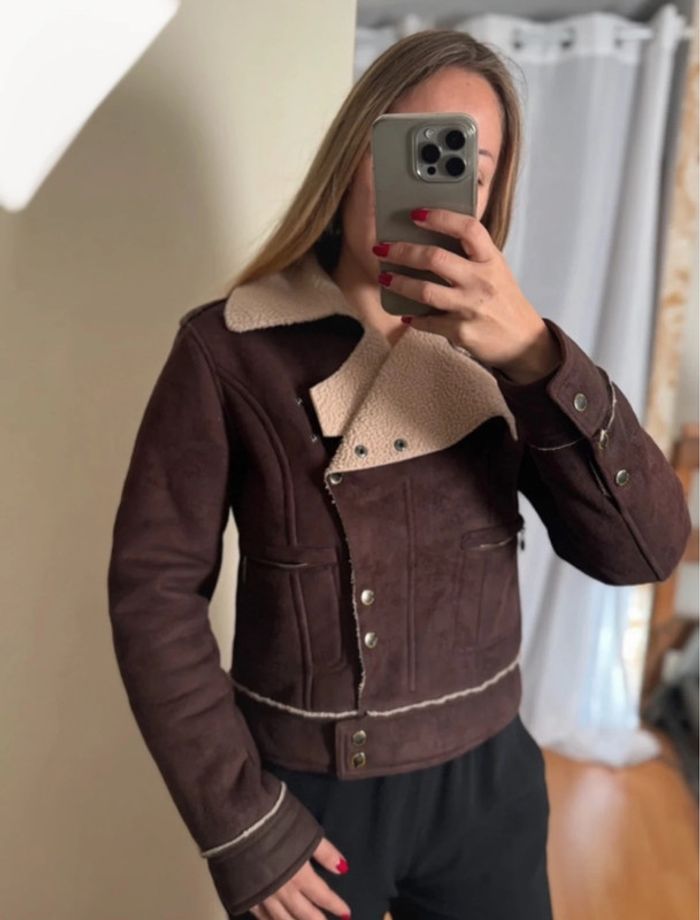 Veste style aviateur marron type peau de mouton Morgan 36 S - photo numéro 3