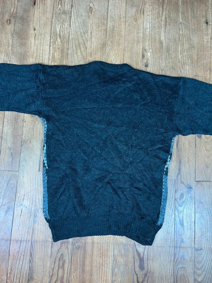 Pull maille vintage motifs noir gris L - photo numéro 9