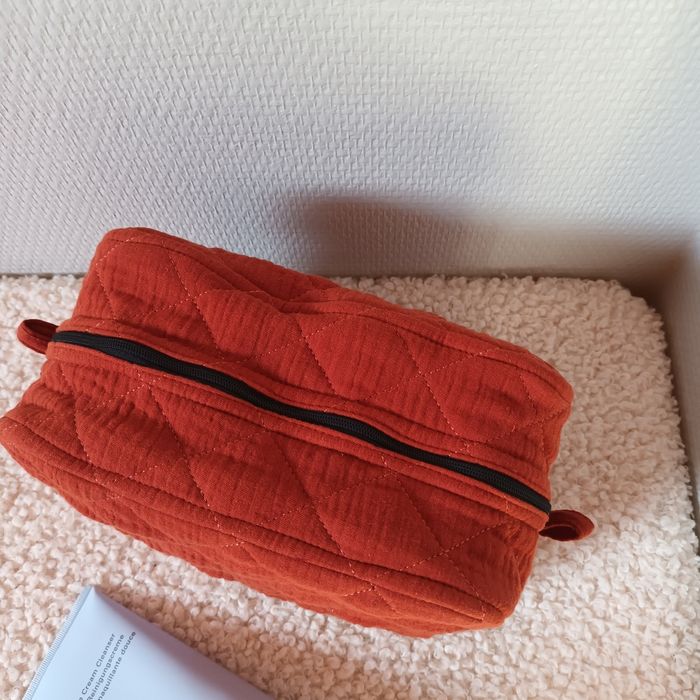 Trousse maquillage 💄 où autre gaze de coton matelassée  rouille - photo numéro 3
