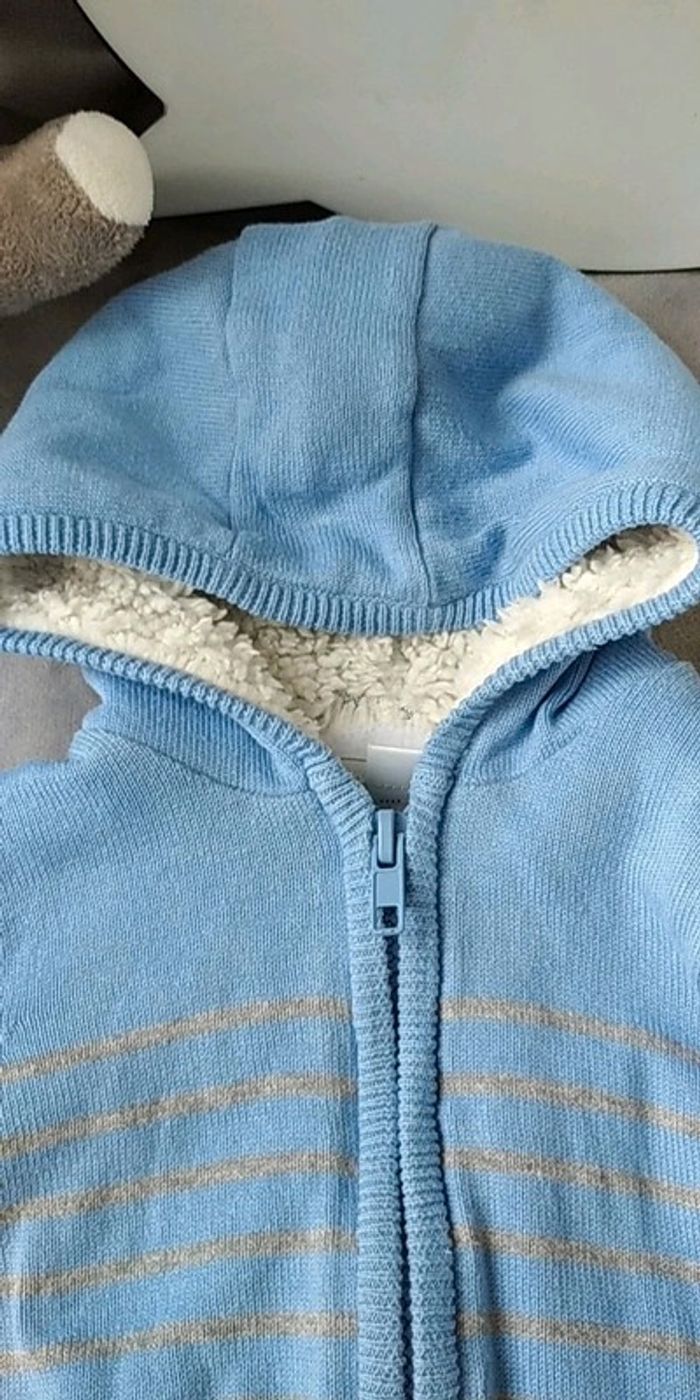 Gilet zippé bleu rayé gris fourré chaud Garçon 3 mois chien Londres Mes petits cailloux - photo numéro 7