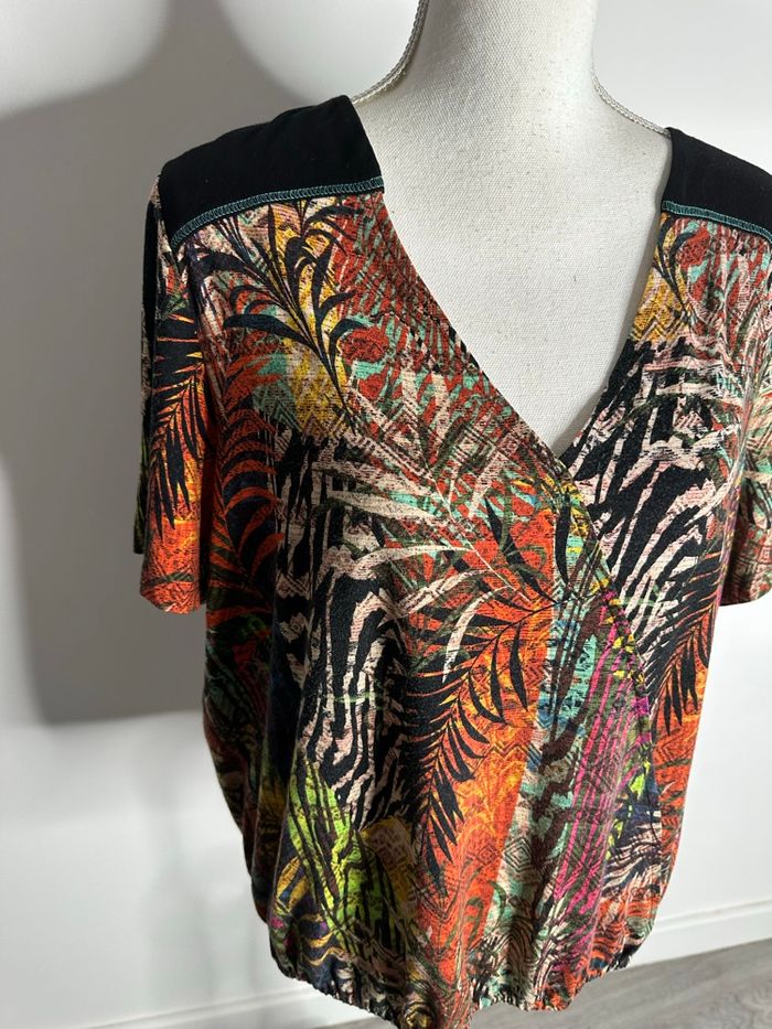 Blouse drapée tropicale multicolore Christine Laure T4 48 4XL - photo numéro 3