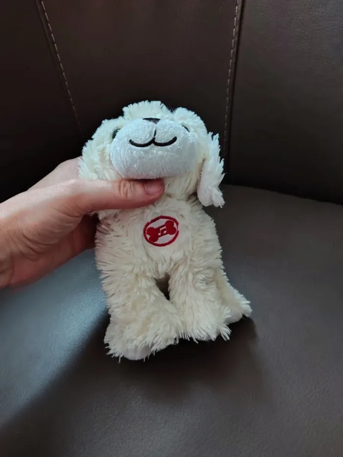 Doudou chien écru/blanc tout doux billes dans les pattes - photo numéro 2