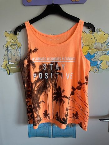 Débardeur orange à motifs, taille 14 ans, marque Gémo